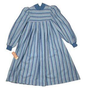 Petit Diable Girls Vintage Flannel Dress 10 Years Old Long Sleeve Blue Striped